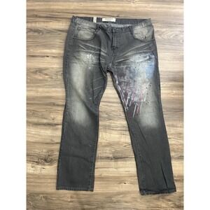 Springfield Classic Straight Fit Jeans Size 42x32 Gray With Splash Paint
